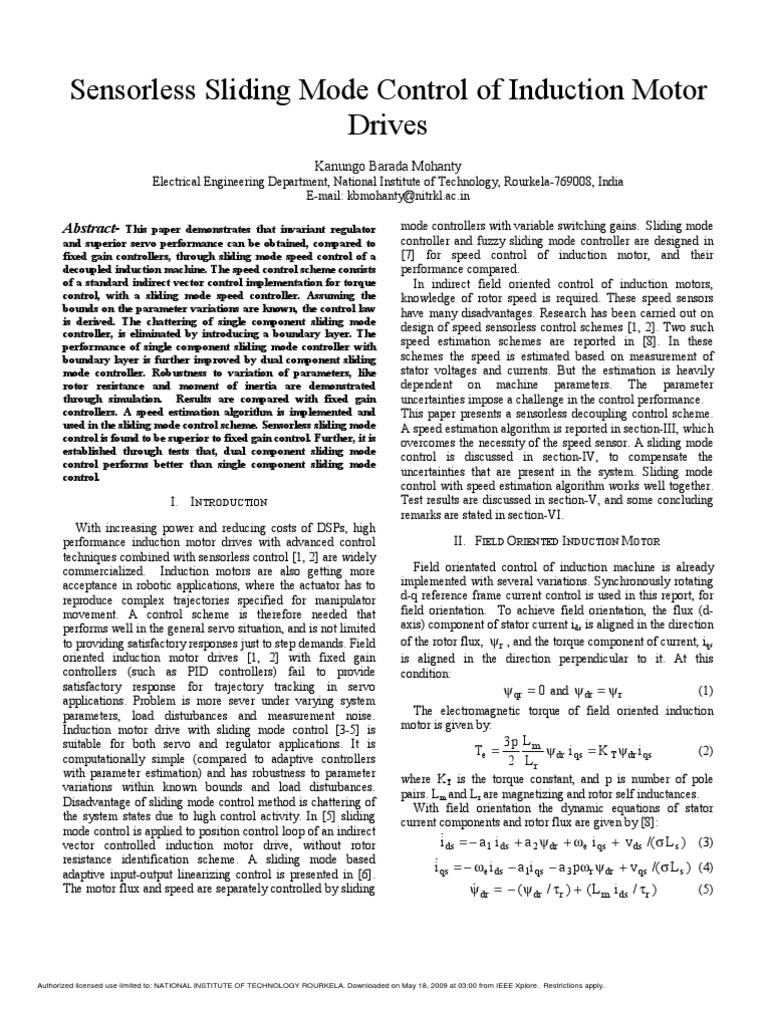 Sensorless Control of Induction Motors | PDF | Control Theory ...