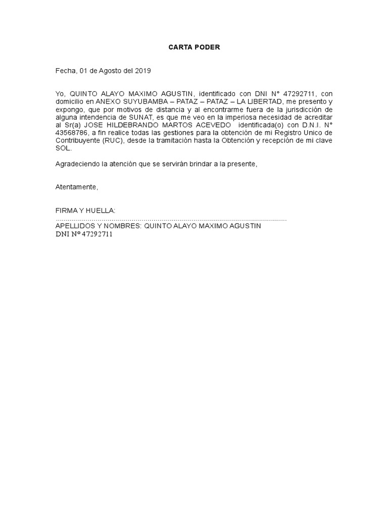 Carta Poder para Obtención de RUC | PDF | Negocios | Finanzas y dinero