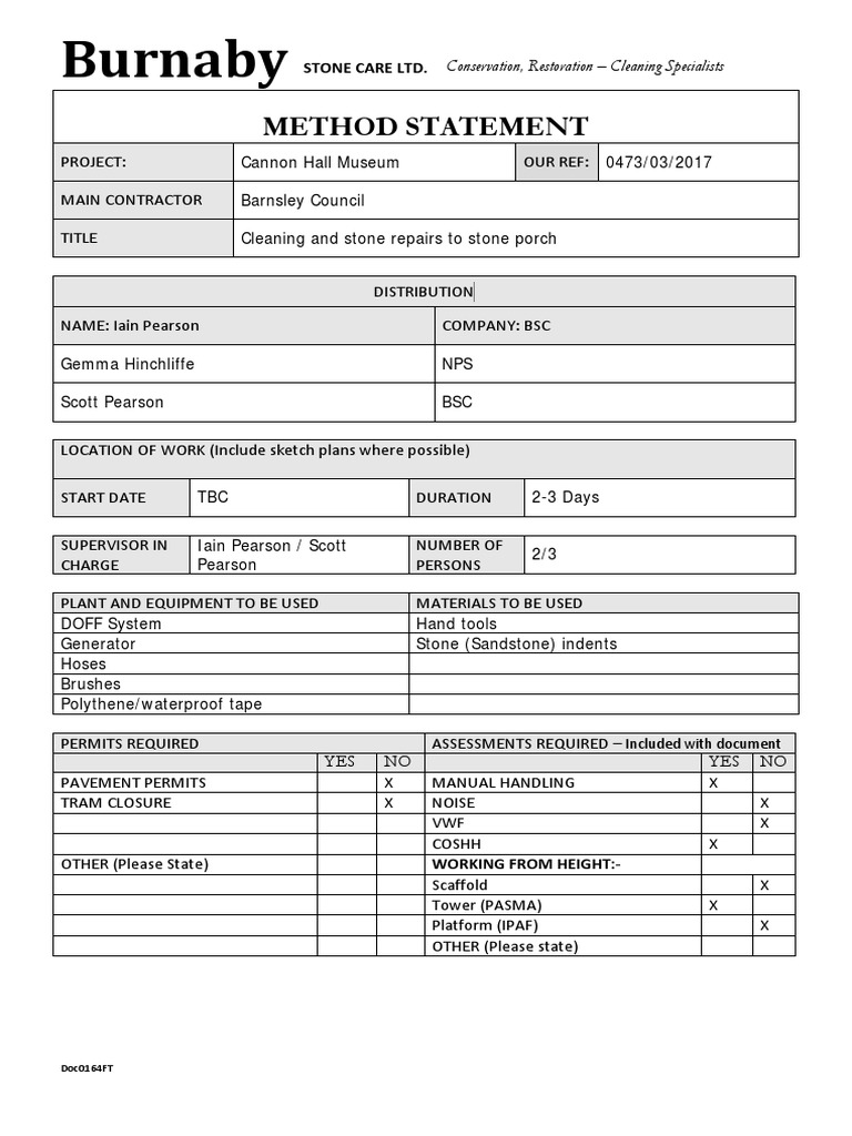 Cleaning Method Statement for Cannon Hall | PDF | Personal Protective ...