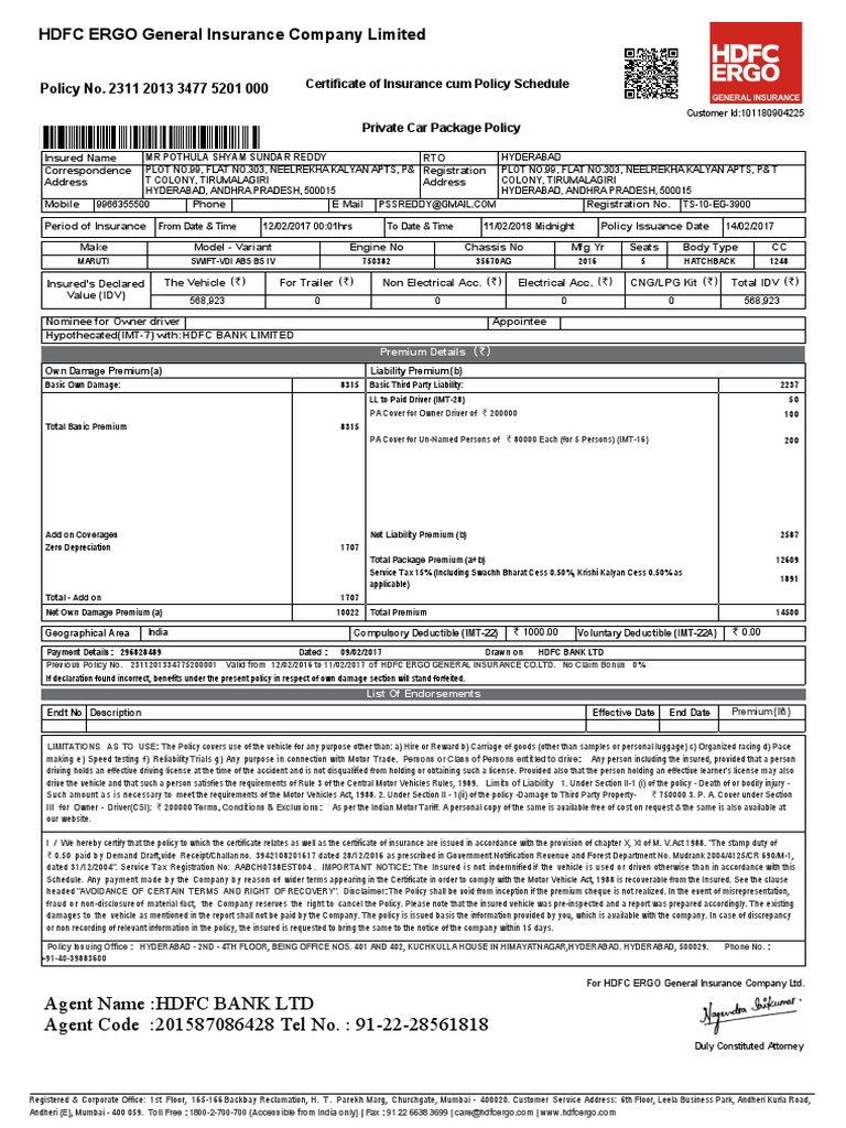 Swift Insurence FY 2017-18 PDF | PDF | Deductible | Insurance