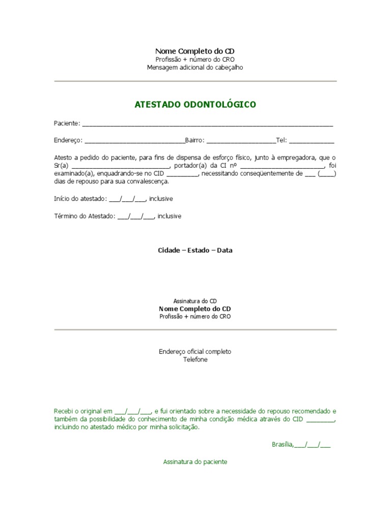 Atestado Odontológico Modelo PDF | PDF