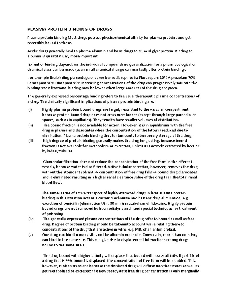 Plasma Protein Binding of Drugs Advanced Pharmacology | PDF | Molecular ...