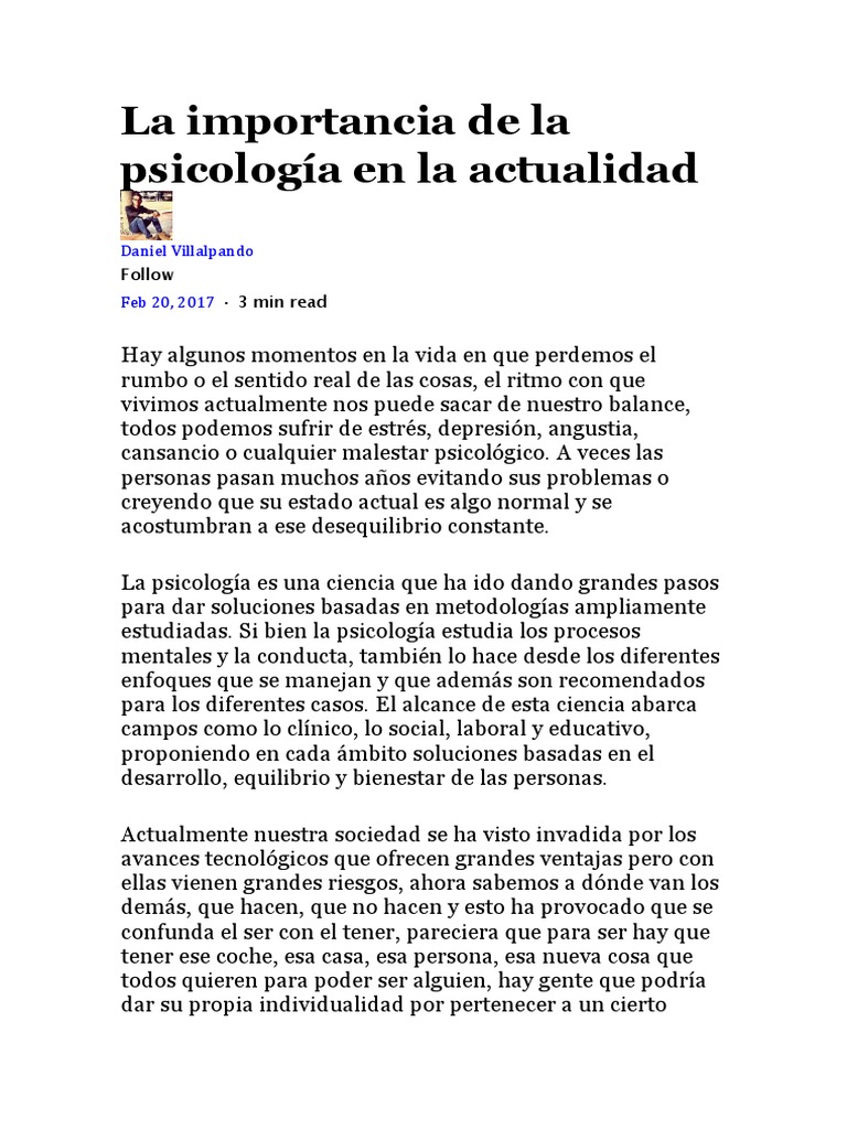 La Importancia de La Psicología en La Actualidad | PDF | Sicología ...