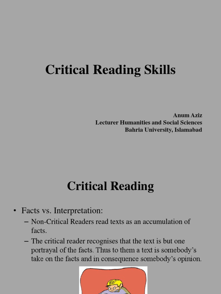 Lecture 4 critical reading skills pdf critical thinking academic