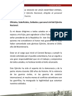 Palabras de Despedida Por Parte Del General Nicacio Martínez