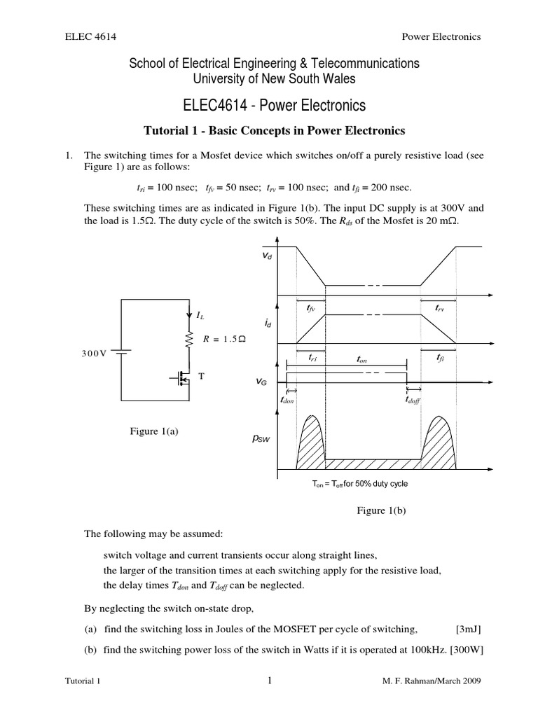 Tutorial 1 Basic Concepts in Power Electronics PDF Power