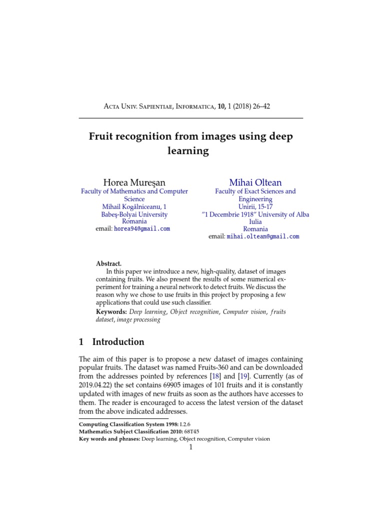 Deep Learning for Fruit Recognition | PDF | Deep Learning | Artificial ...