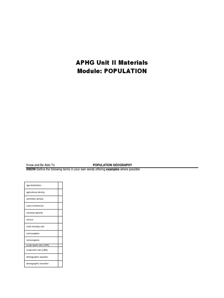 Geography Population Module Notes | PDF | Demography | Total Fertility Rate