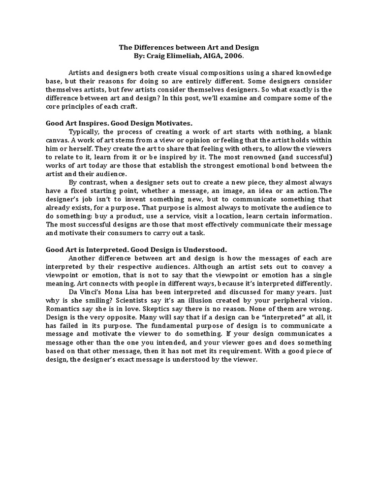 The Differences Between Art and Design PDF Graphic Design Design