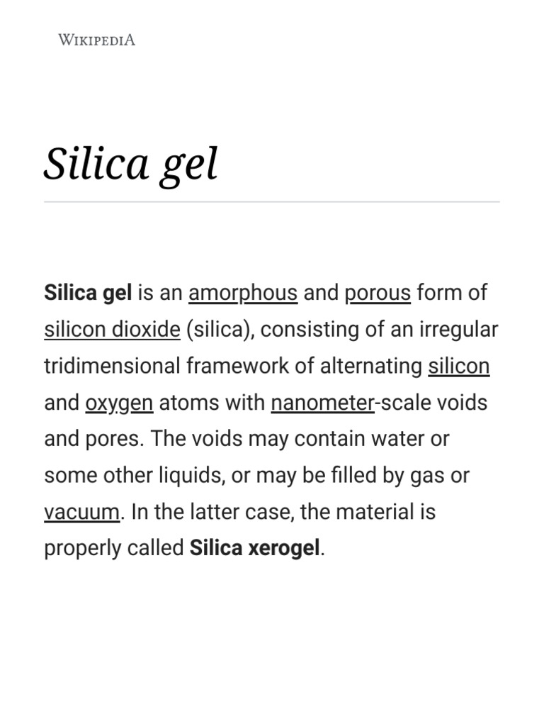 Silica Gel Wikipedia PDF Physical Chemistry Chemical Substances