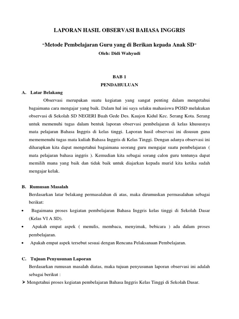 Laporan Hasil Observasi Bahasa Inggris