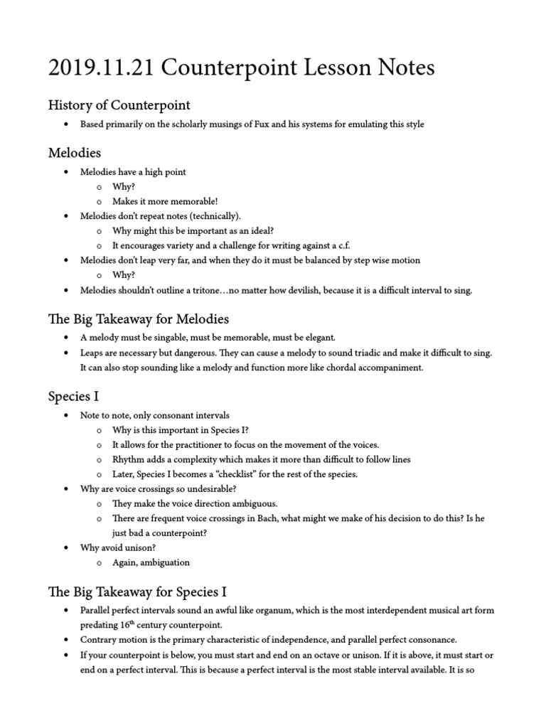 Counterpoint Lesson Notes Overview | PDF | Harmony | Elements Of Music