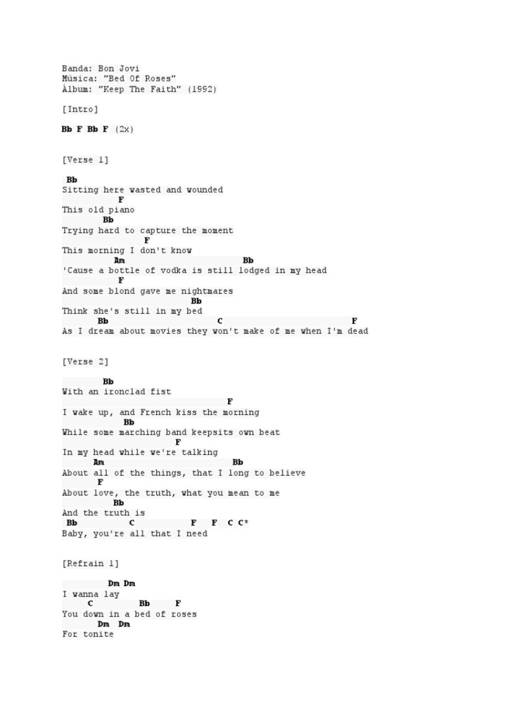 Bon Jovi Bed of Roses Chord PDF Songs
