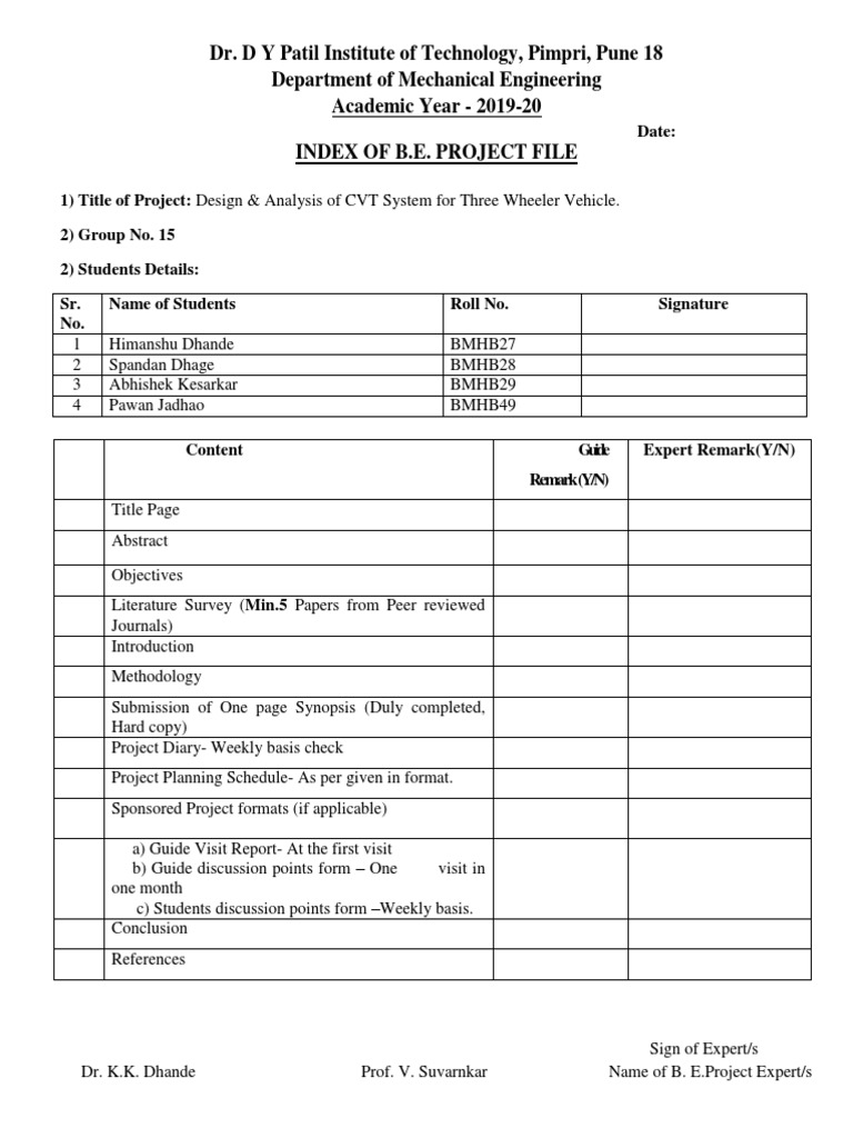 Index of Project File