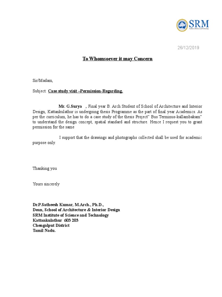 Case Study Visit Permission Request | PDF