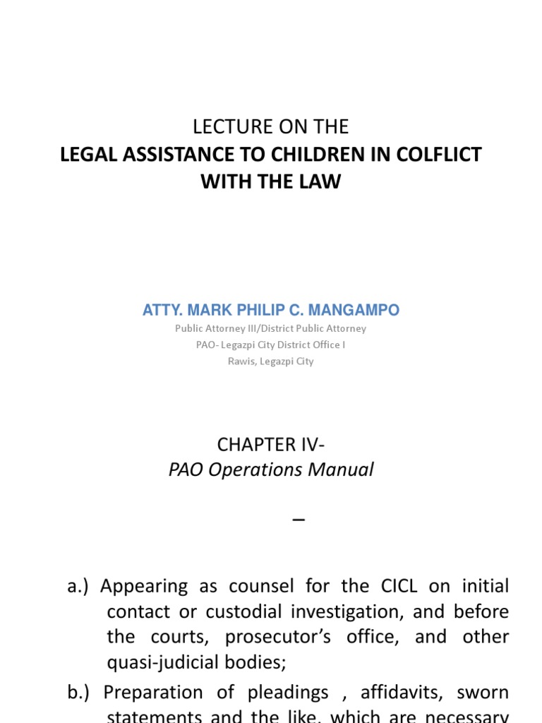 Initial Legal Contact for CICL | PDF | Arraignment | Plea