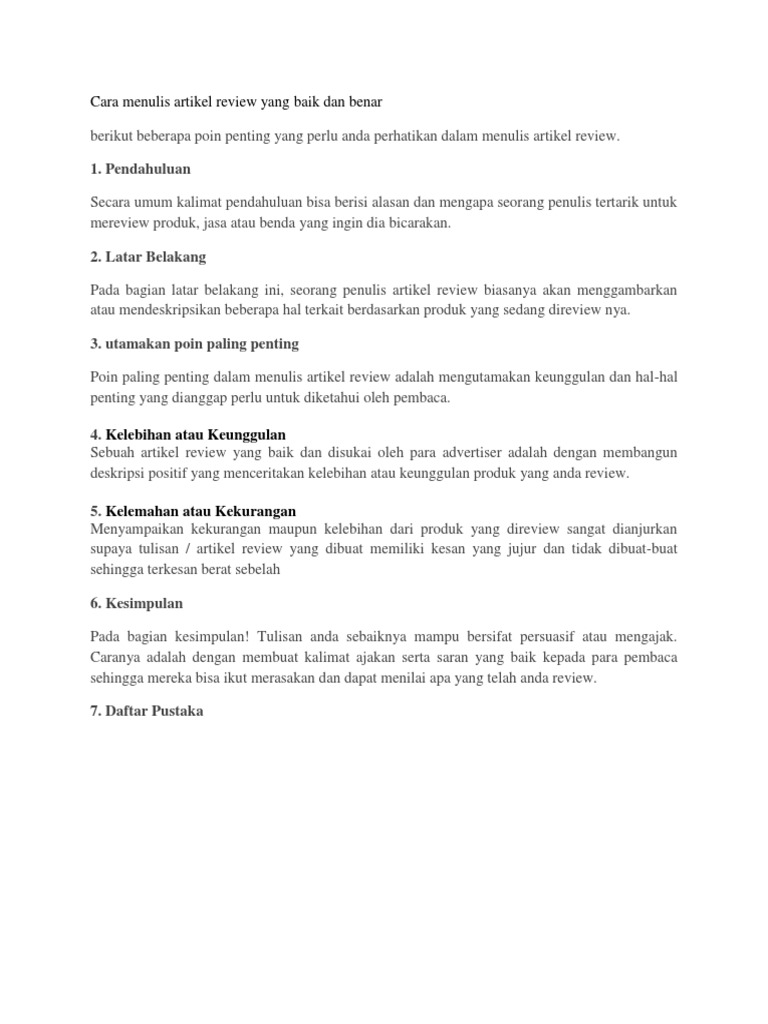 Cara Menulis Artikel Review Yang Baik Dan Benar Pdf
