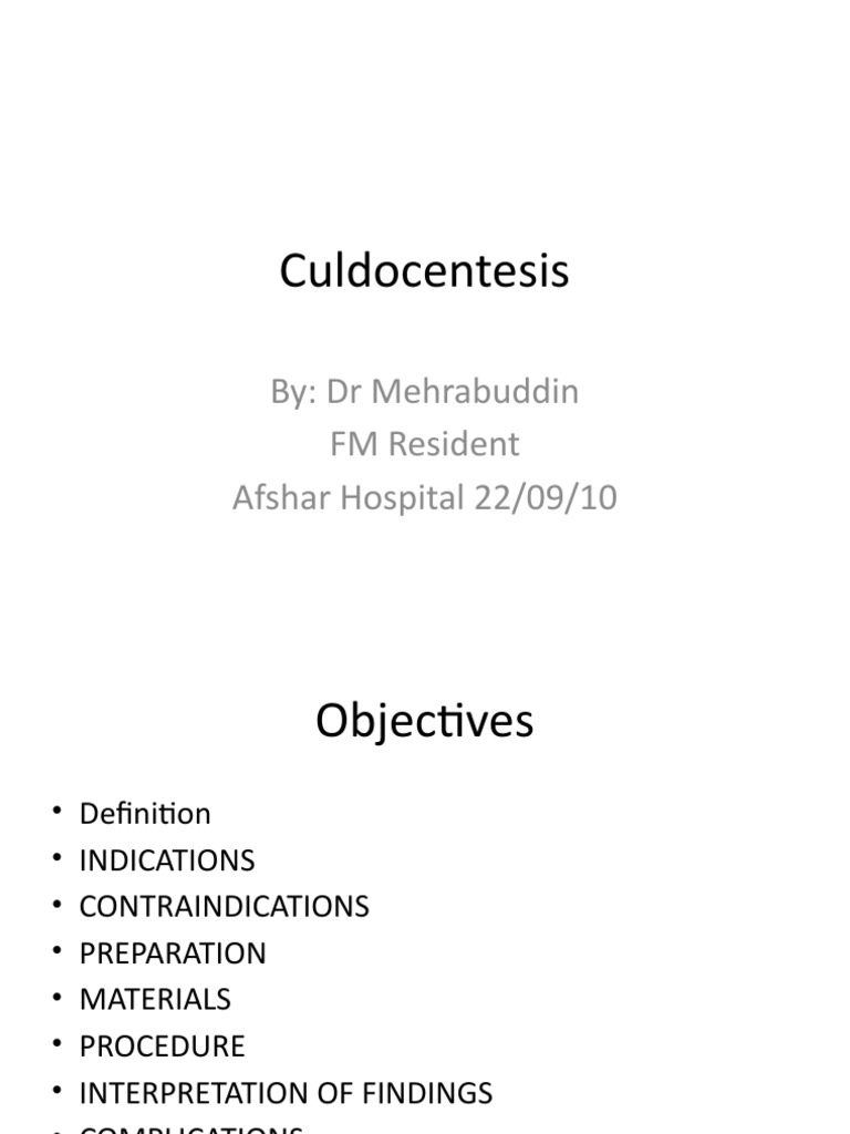 Culdocentesis: Procedure and Indications | PDF | Vagina | Medical ...