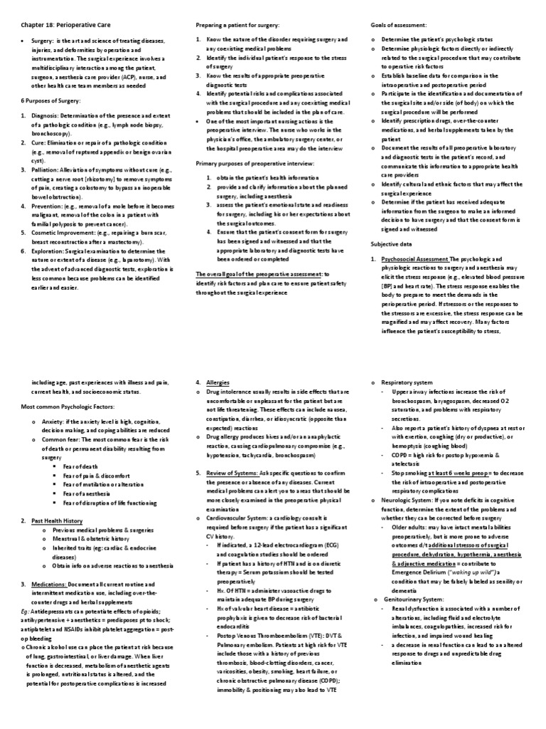 Perioperative Care: Patient Preparation Guide | PDF | Surgery | Anesthesia