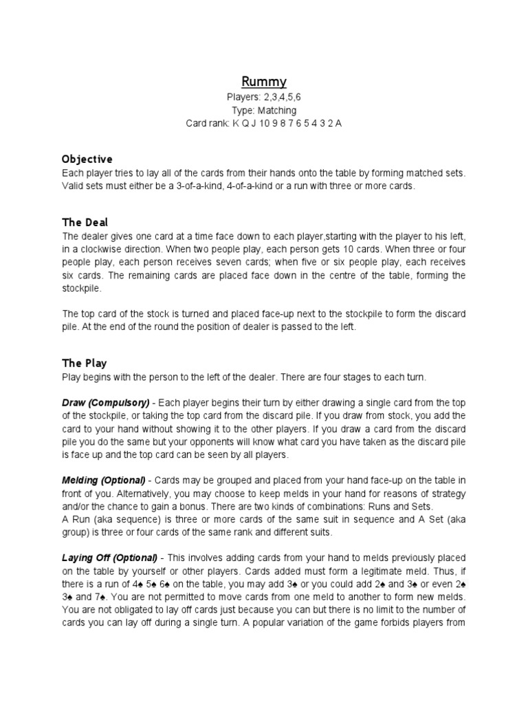 Rummy Rules PDF Rummy Tabletop Games