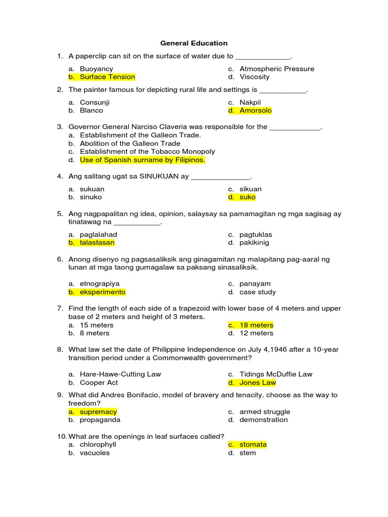 Filipino Language and General Knowledge Quiz | PDF | Microorganism ...
