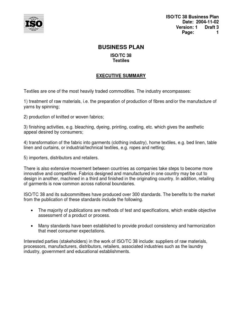 Business Plan for Textiles International Organization For