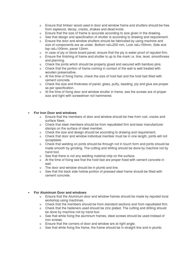 Door Checklist PDF Wood Door