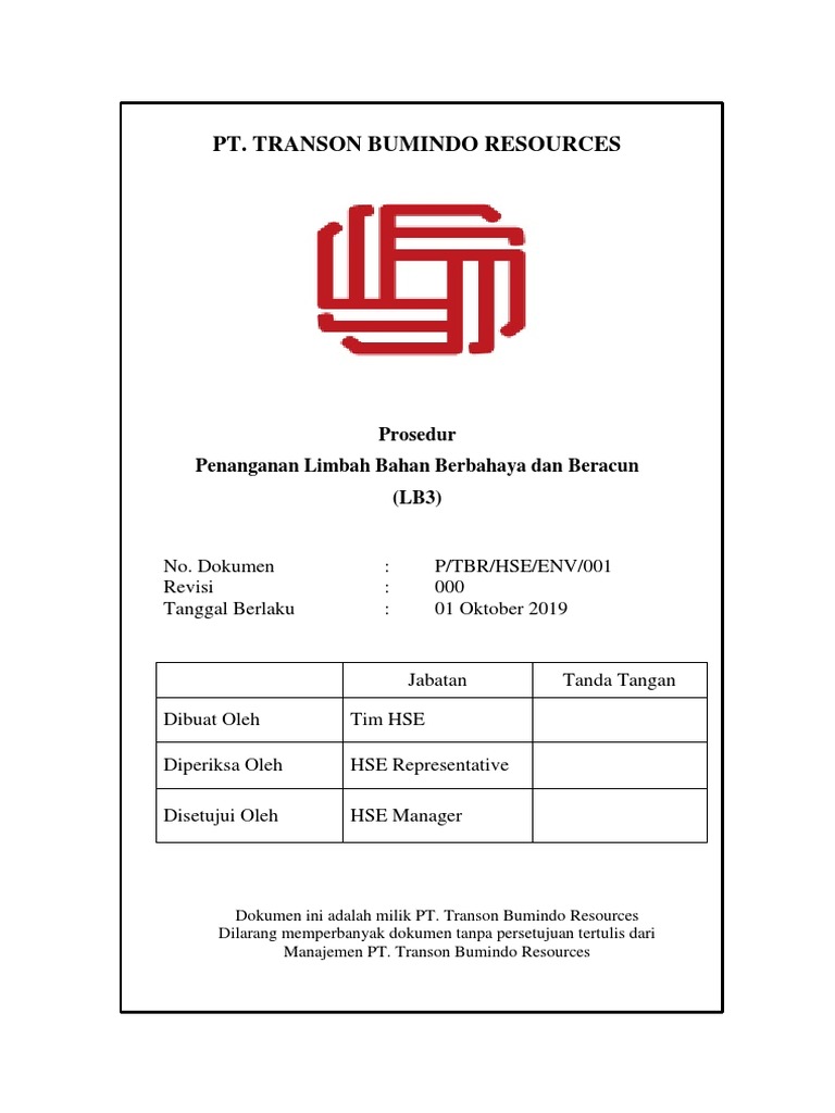Prosedur Penanganan Limbah B3 Transon | PDF