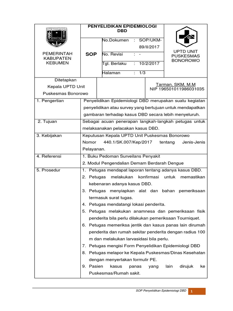 SOP Penyelidikan Epidemiologi DBD | PDF