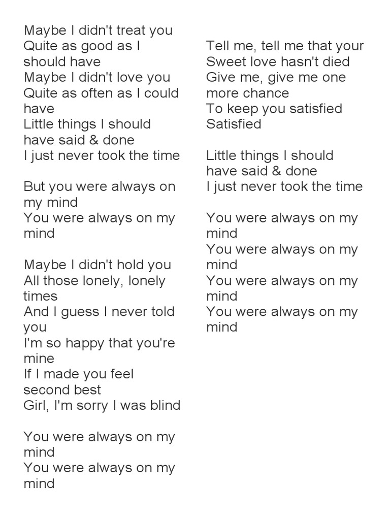 Always On My Mind Lyrics Pdf | Pdf