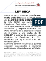 Comunicado Ley Seca