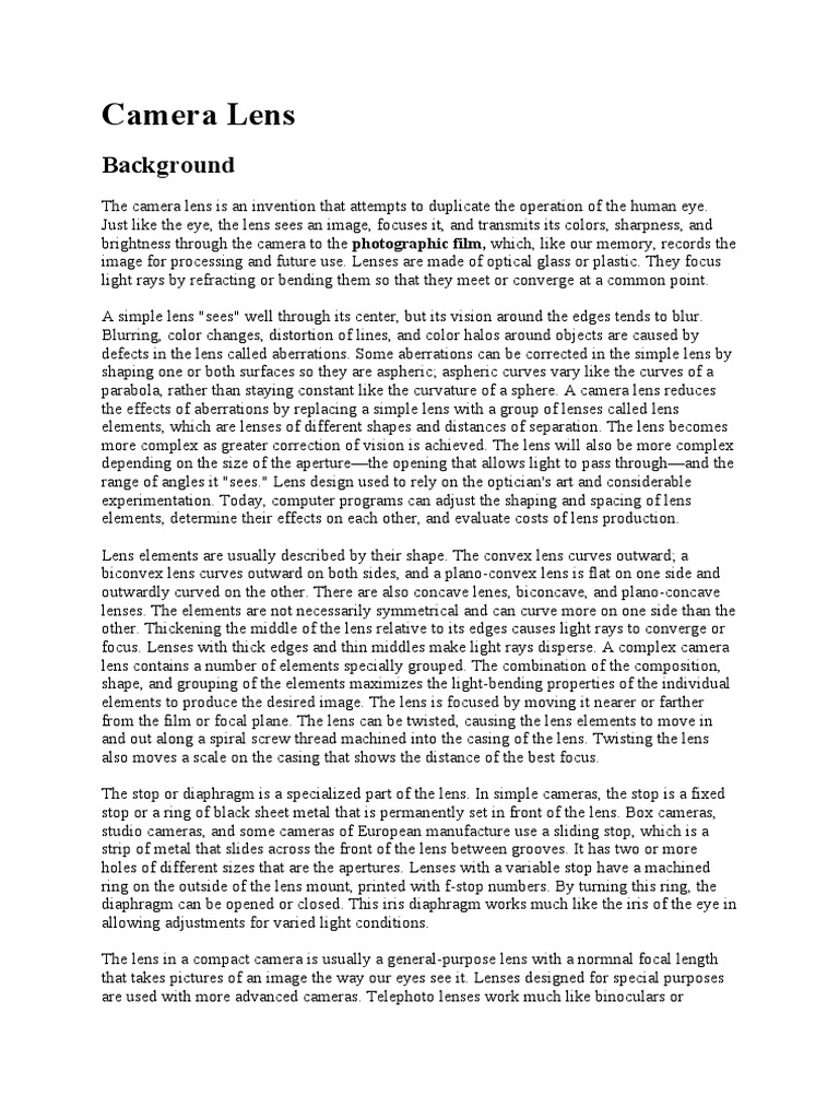 Camera Lens PDF Camera Lens (Optics)