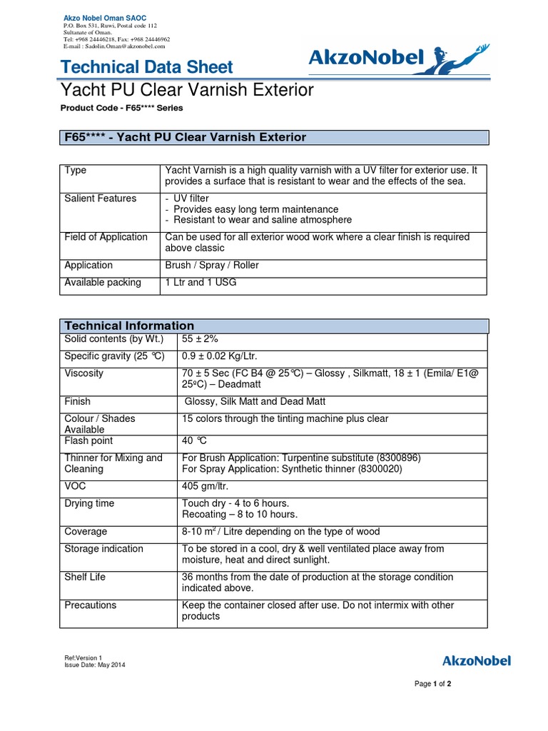 TDS Yacht Varnish Exterior (F65xxx) PDF Varnish Shelf Life
