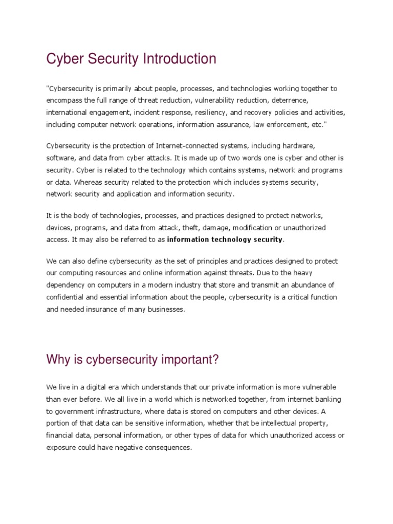 Cyber Security Introduction | PDF | Computer Security | Security