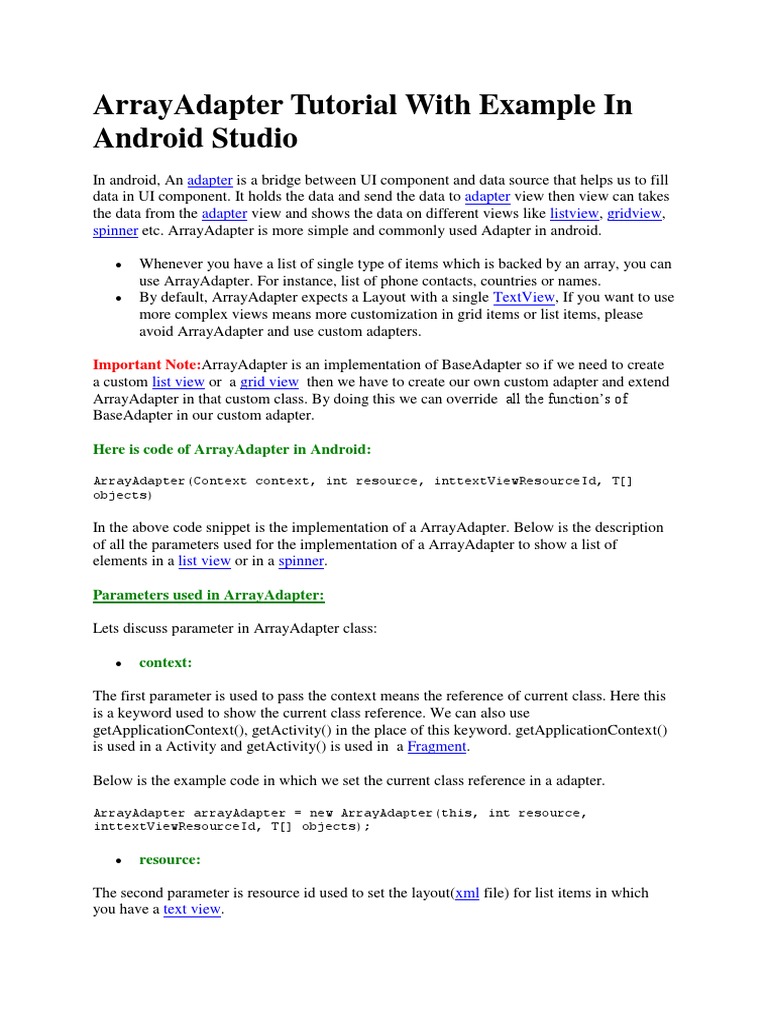 ArrayAdapter Tutorial With Example in Android Studio PDF Parameter