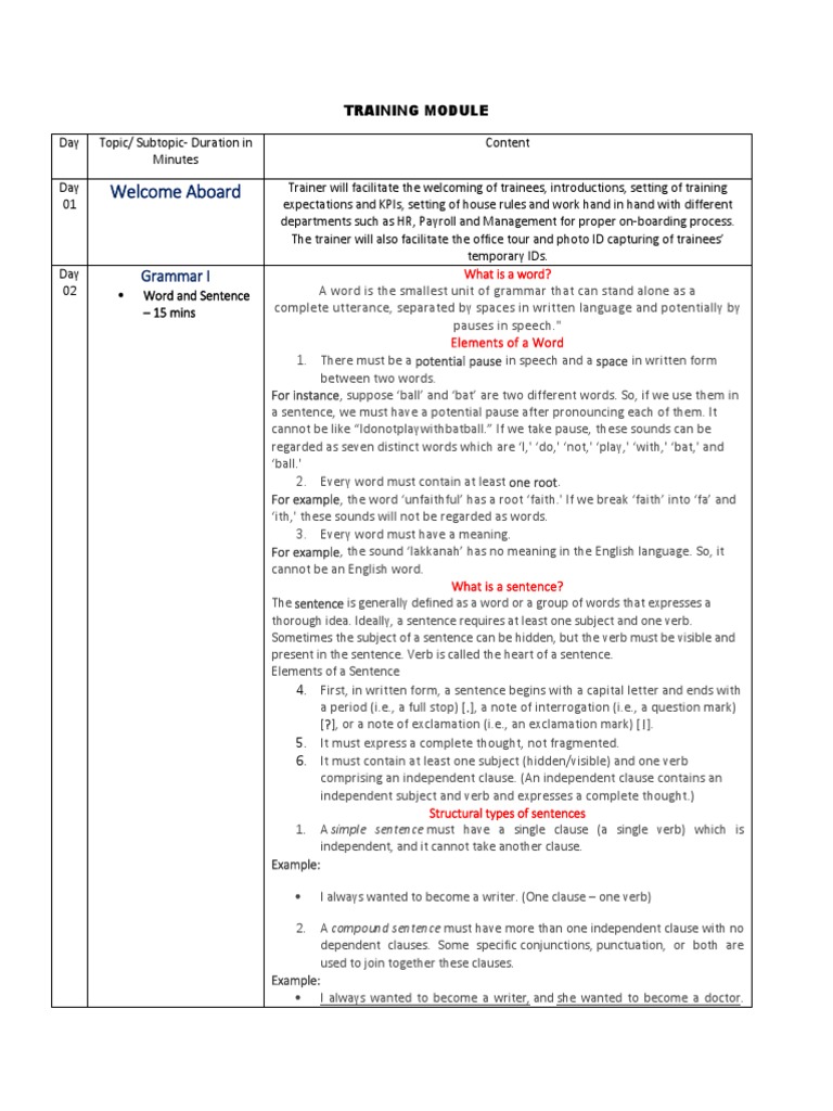 Training Module | PDF | Verb | Noun