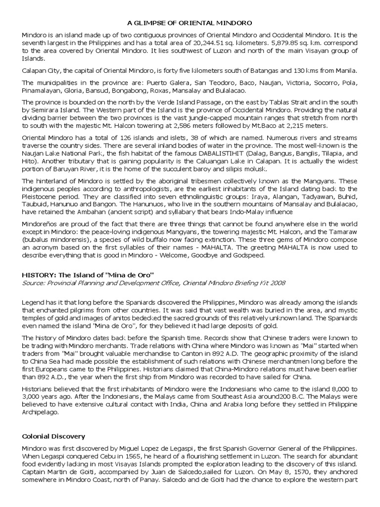 History of Oriental Mindoro | PDF | Philippines