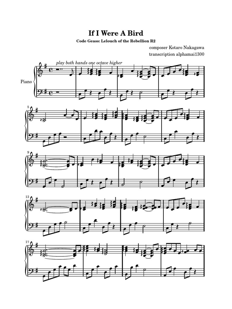 Code Geass Piano Sheet: If I Were A Bird | PDF