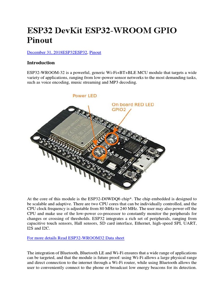 ESP32 DevKit ESP32-WROOM GPIO Pinout: A Comprehensive Guide to the GPIO ...