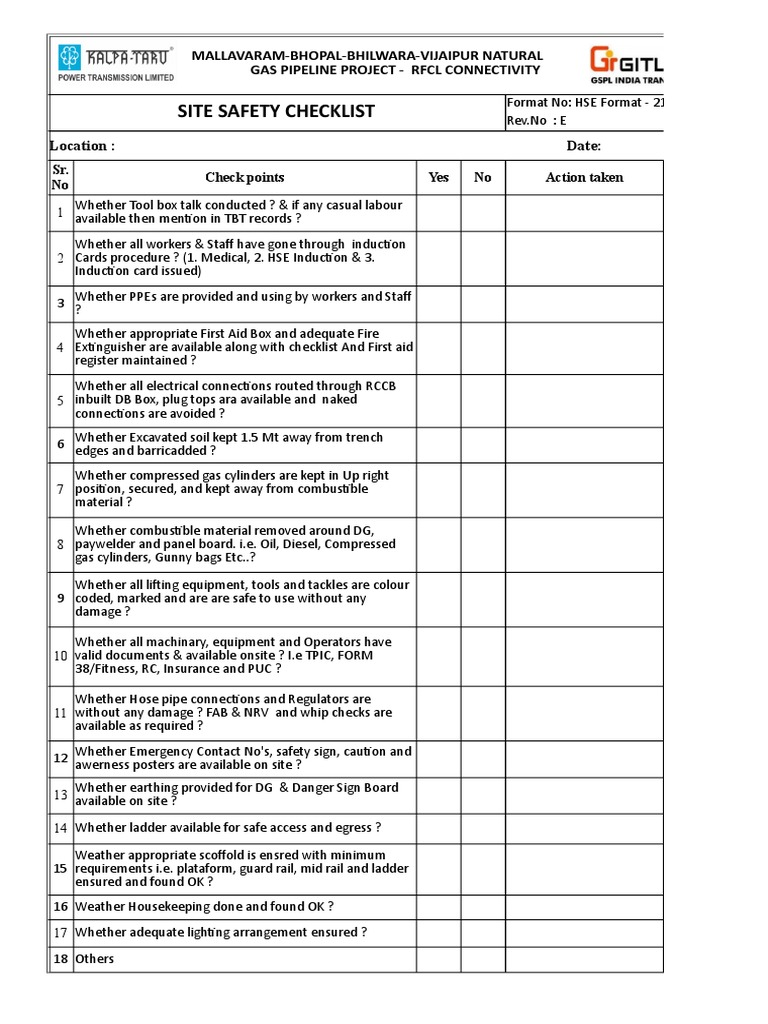 hse site visit checklist