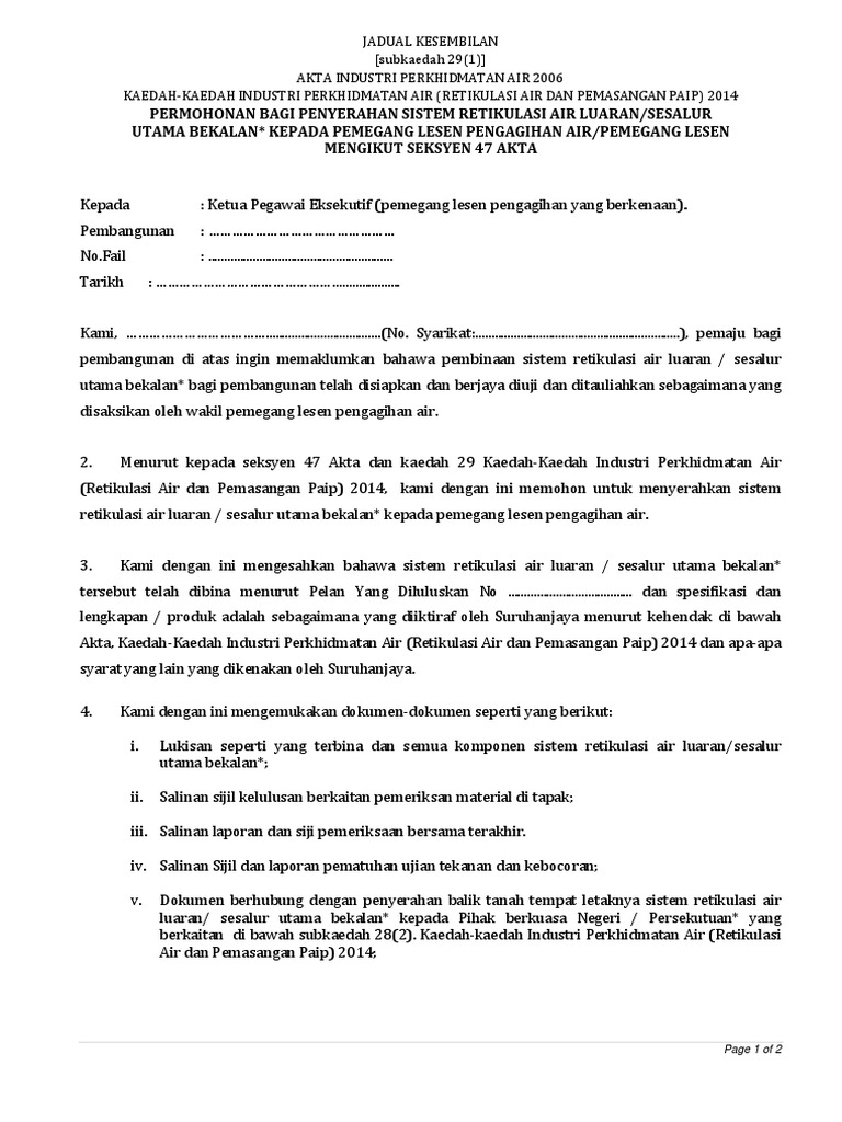 Jadual Kesembilan Permohonan Handing Over Pdf
