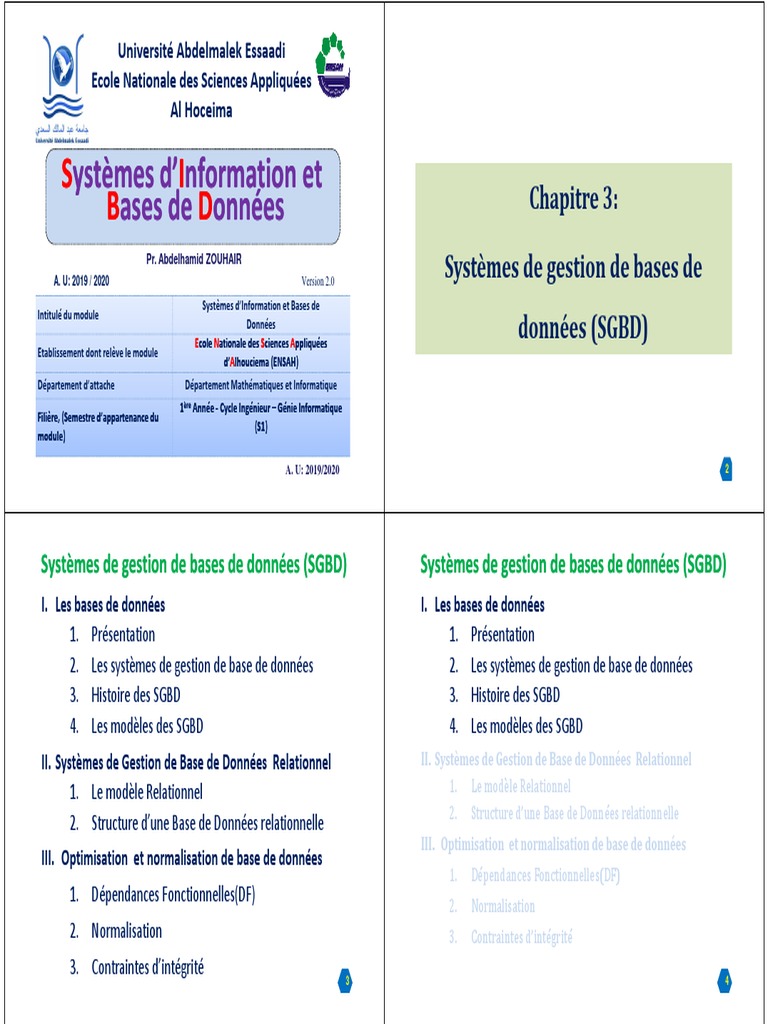 Comment Faire Le Schema D une Normalistion De Base De Données Chapitre 3 - Systèmes de Gestion de Bases de Données (SGBD) .PDF Version 1  | PDF | Base de données relationnelle | Modèle relationnel