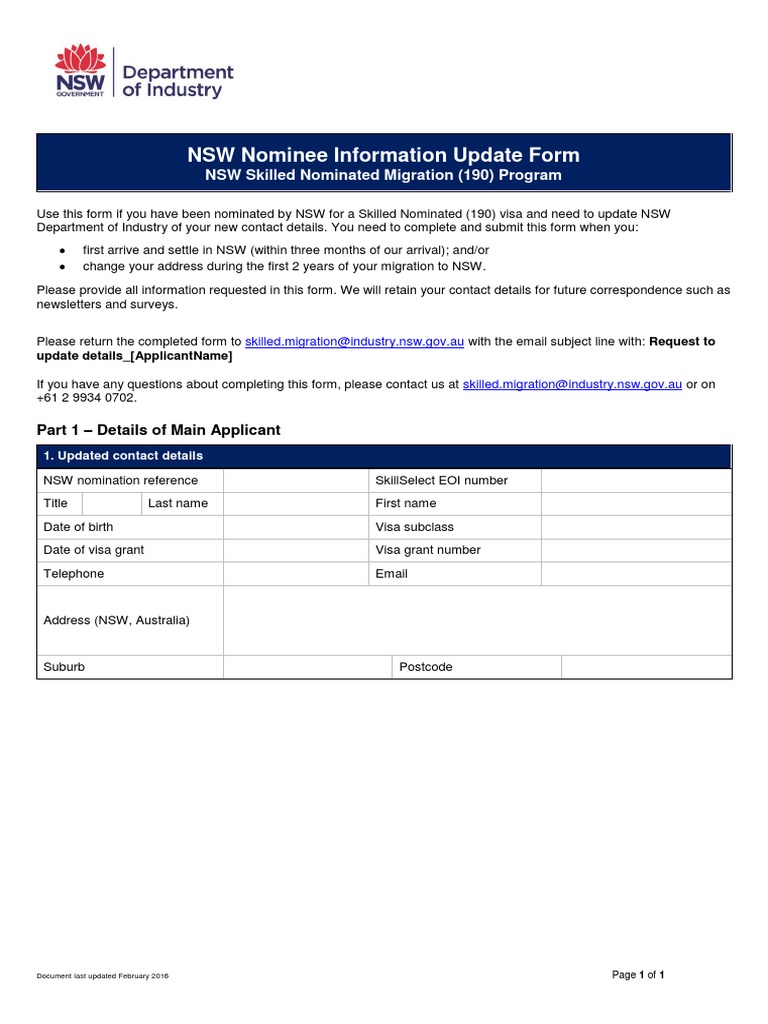NSW 190 Nominee Update Form | PDF