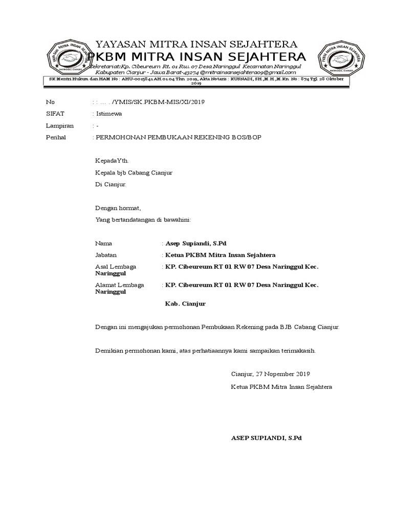 Contoh Surat Permohonan Pembukaan Rek Contoh surat permohonan buka rekening bank lembaga download penulis boemelind.