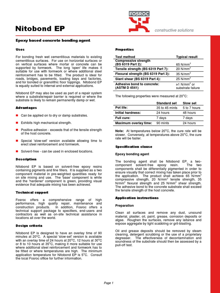 Nitobond EP: Epoxy Bonding Agent Guide | PDF | Epoxy | Concrete