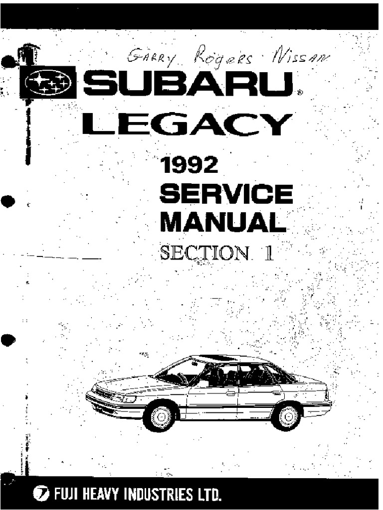 1992 Subaru Legacy Service Manual PDF | PDF