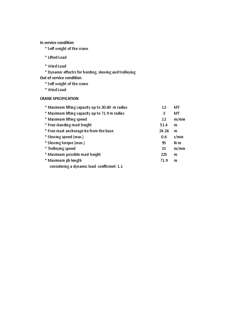 Tower Crane Loading Calculation PDF Crane (Machine) Mechanical