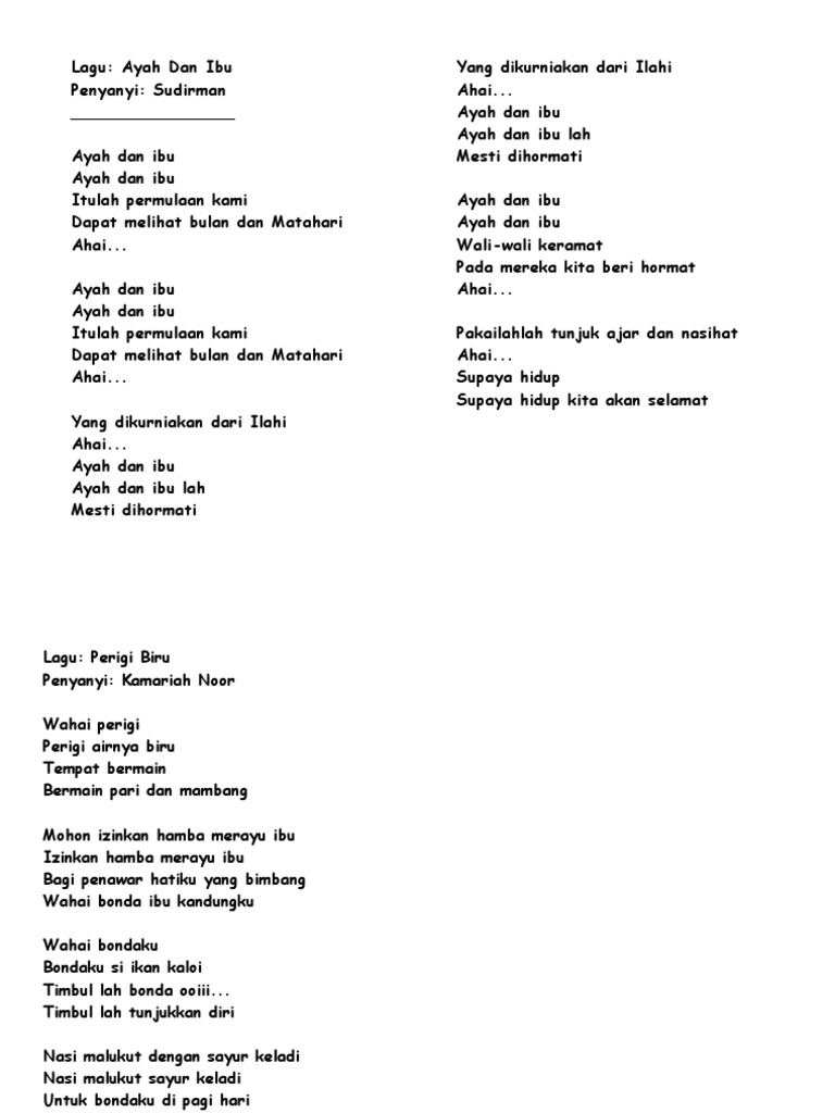 Lagu Sudirman Ayah Dan Ibu Lirik