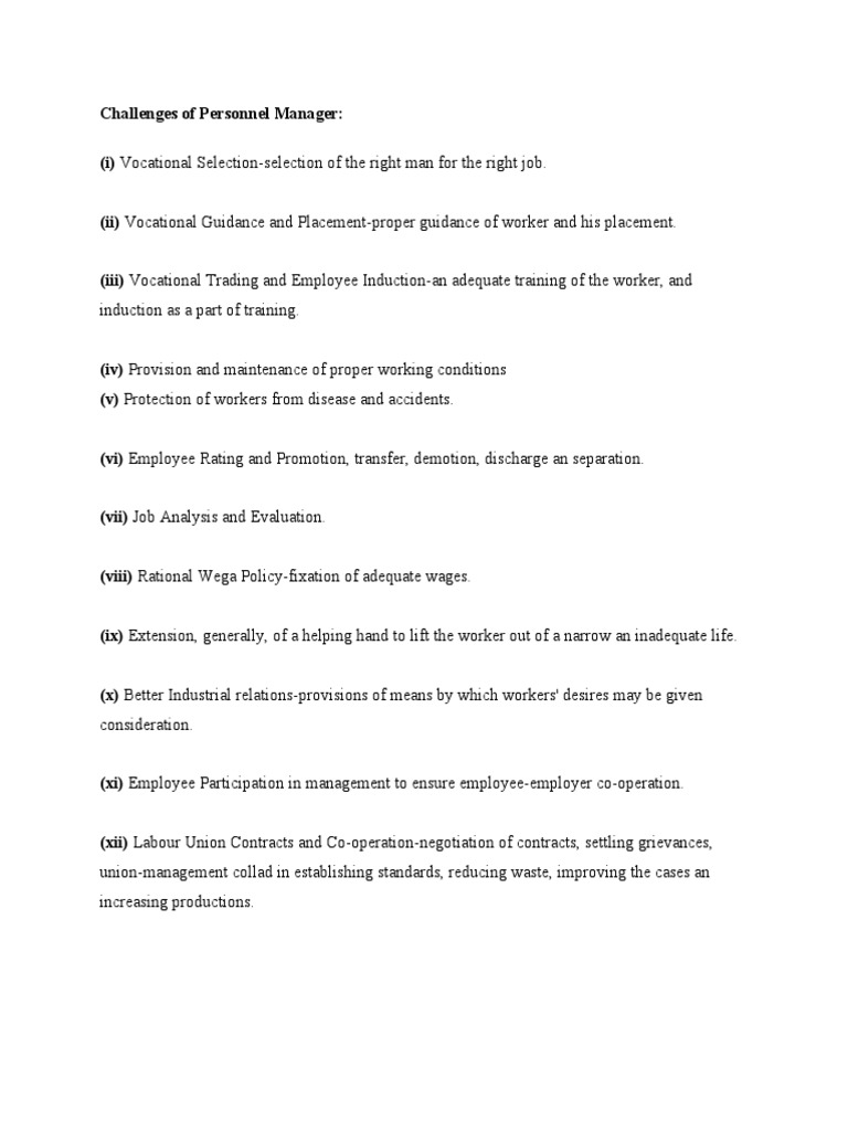 Challenges of Personnel Manager | PDF | Performance Appraisal | Human ...