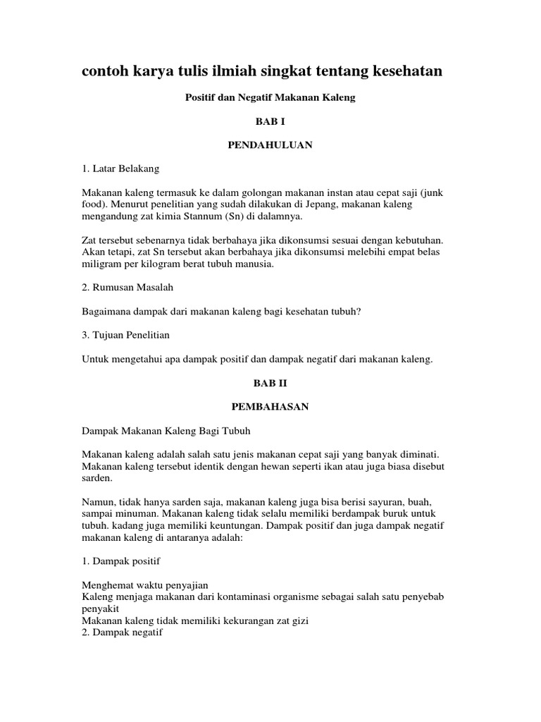 Contoh Karya Tulis Ilmiah Singkat Tentang Kesehatan